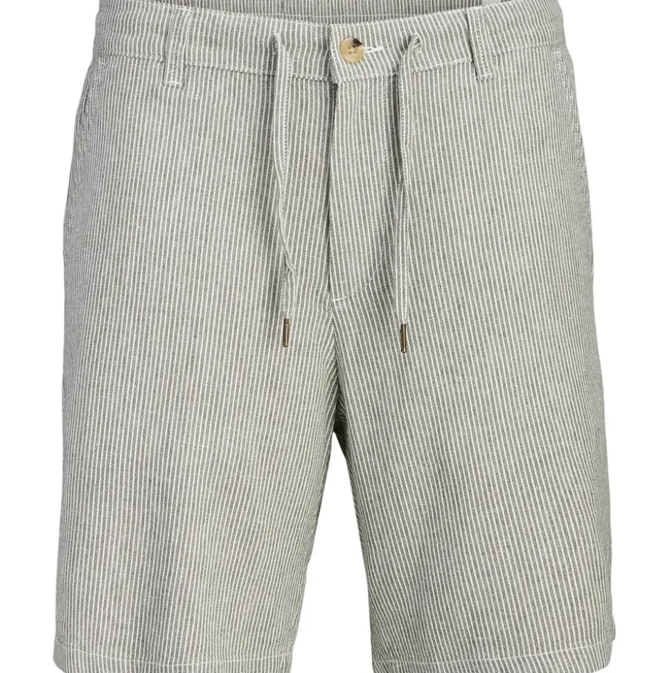 JACK & JONES "JPSTACE MYKONOS LINEN BLEND SHORTS SRT", Herren, Gr. XL, N-Gr, grau (cloud dancer detail:stripe), Web, Obermaterial: 55% Leinen, 45% Viskose, unifarben, regular fit, Hosen Chinoshorts