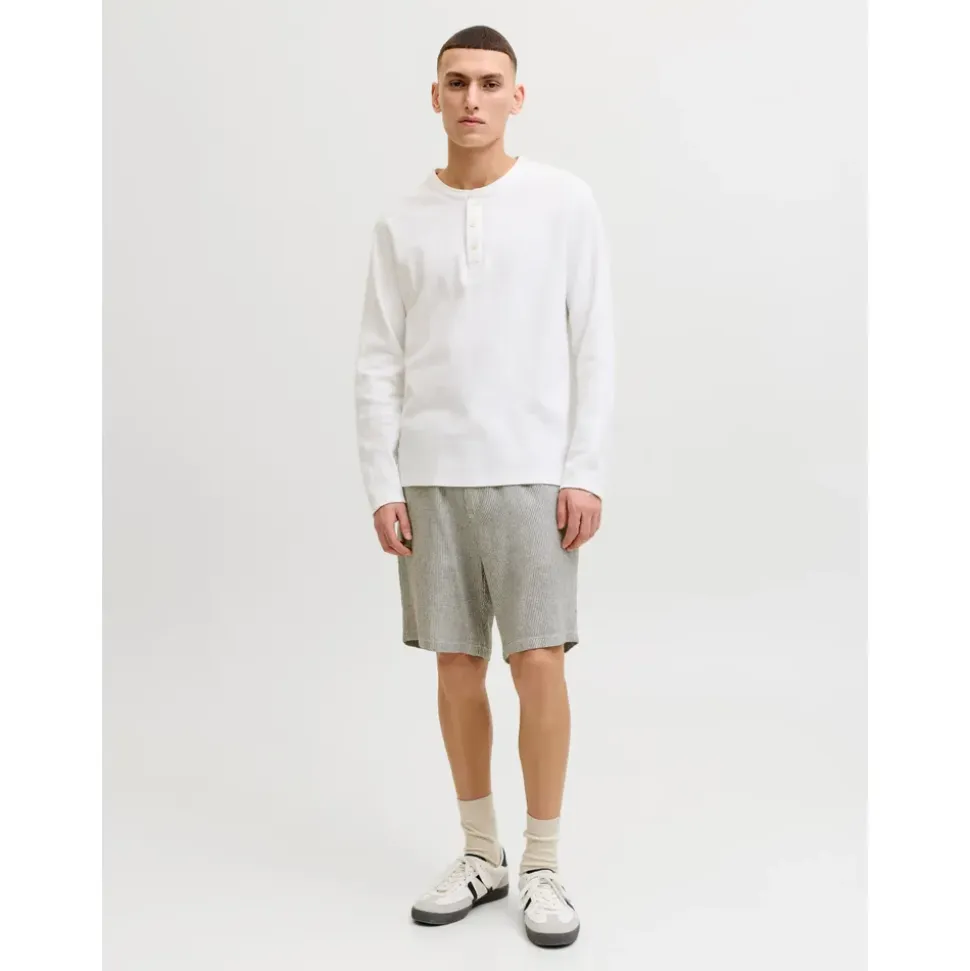 JACK & JONES "JPSTACE MYKONOS LINEN BLEND SHORTS SRT", Herren, Gr. XL, N-Gr, grau (cloud dancer detail:stripe), Web, Obermaterial: 55% Leinen, 45% Viskose, unifarben, regular fit, Hosen Chinoshorts