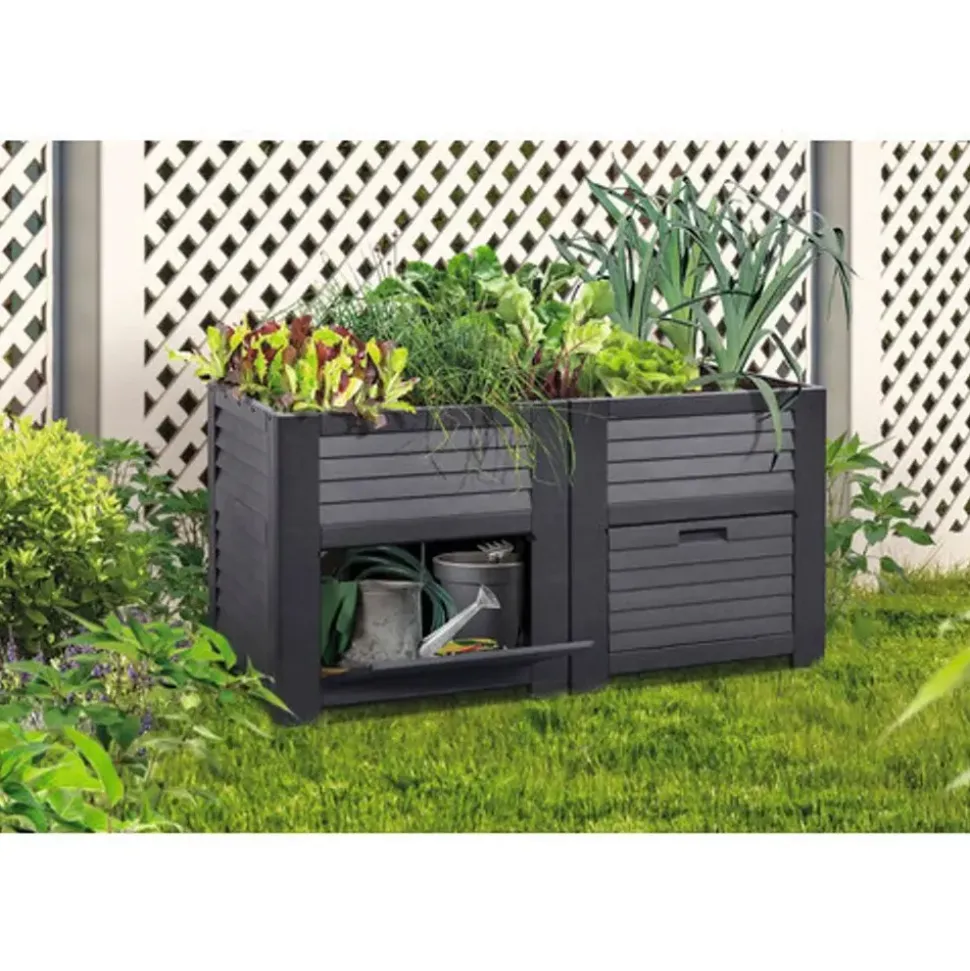 Jelenia Plast Hochbeet klassisch mit Staufächern 150 x 76 x 78 cm anthrazit