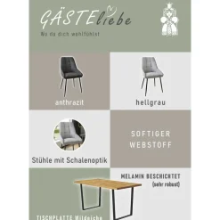 Jockenhöfer Gruppe Essgruppe ROGER, Sitzgruppe, Esstisch 160 cm, 4 Stühle, (Set, 5-tlg., Esstisch 160 cm plus 4 Esszimmerstühle), Tischplatte Wildeiche, Stühle mit Webstoff braun|grau