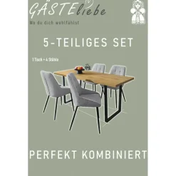 Jockenhöfer Gruppe Essgruppe ROGER, Sitzgruppe, Esstisch 160 cm, 4 Stühle, (Set, 5-tlg., Esstisch 160 cm plus 4 Esszimmerstühle), Tischplatte Wildeiche, Stühle mit Webstoff braun|grau