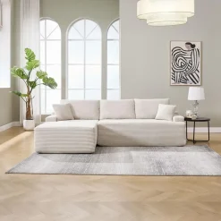 Juskys Eckcouch Cord 3-Sitzer Beige