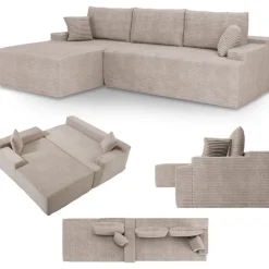 Juskys Eckcouch Cord 3-Sitzer Taupe