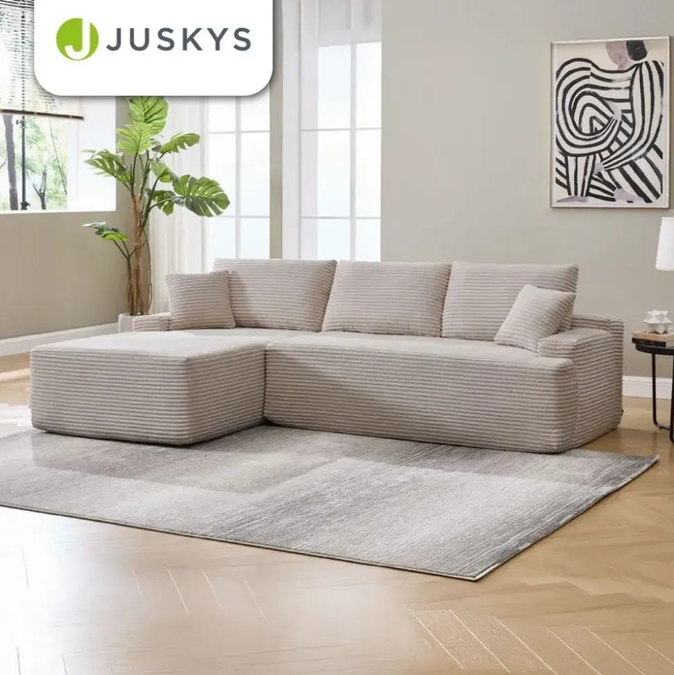 Juskys Eckcouch Cord 3-Sitzer Taupe