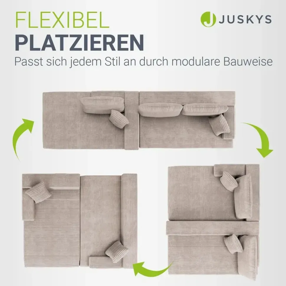 Juskys Eckcouch Cord 3-Sitzer Taupe