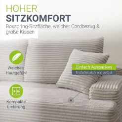 Juskys Eckcouch Cord 3-Sitzer Taupe