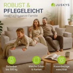 Juskys Eckcouch Cord 3-Sitzer Taupe