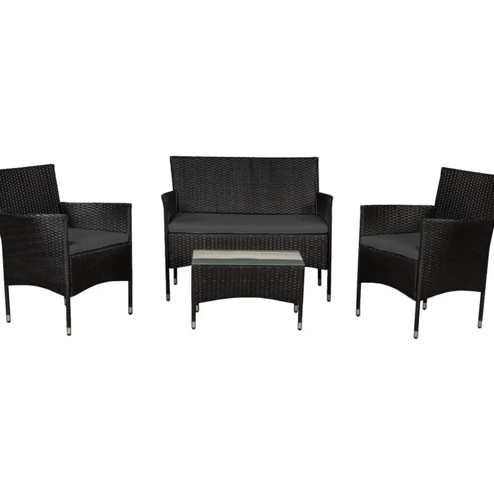Juskys Fort Myers Polyrattan Gartenmöbel-Set Schwarz/Grau