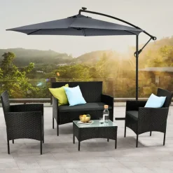 Juskys Fort Myers Polyrattan Gartenmöbel-Set Schwarz/Grau
