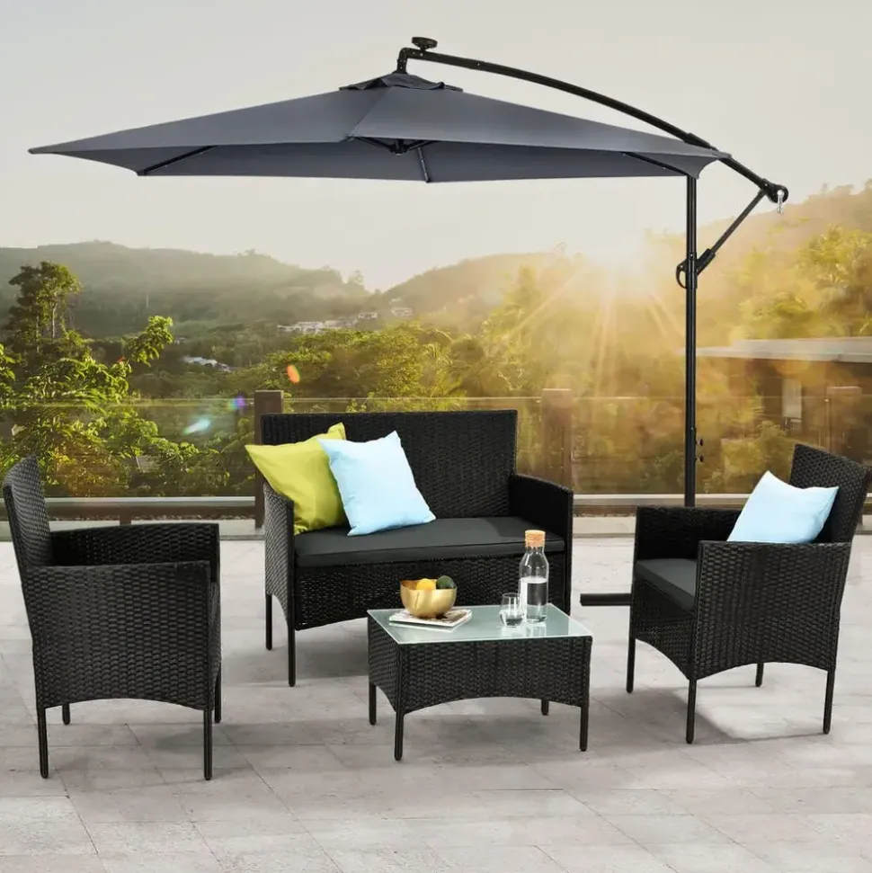 Juskys Fort Myers Polyrattan Gartenmöbel-Set Schwarz/Grau