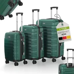 Juskys Hartschale Kofferset Reisekoffer 3 teilig - Zahlenschloss, 360° Rollen, Teleskopgriff, - Dunkelgrün