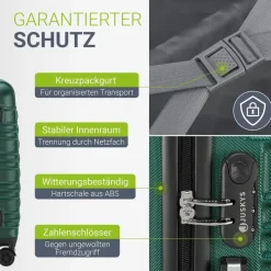 Juskys Hartschale Kofferset Reisekoffer 3 teilig - Zahlenschloss, 360° Rollen, Teleskopgriff, - Dunkelgrün