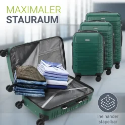 Juskys Hartschale Kofferset Reisekoffer 3 teilig - Zahlenschloss, 360° Rollen, Teleskopgriff, - Dunkelgrün