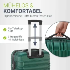 Juskys Hartschale Kofferset Reisekoffer 3 teilig - Zahlenschloss, 360° Rollen, Teleskopgriff, - Dunkelgrün
