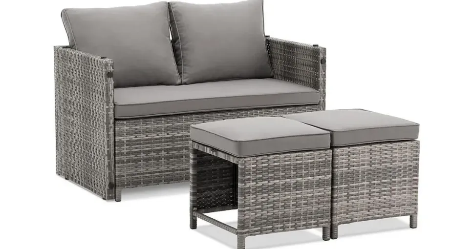 Juskys 2in1 Polyrattan Gartenmöbel Jamaika 4-tlg. grau