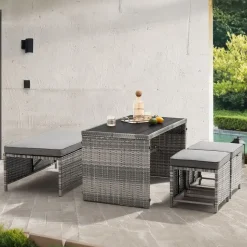 Juskys 2in1 Polyrattan Gartenmöbel Jamaika 4-tlg. grau