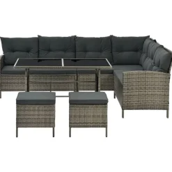 Juskys Manacor Polyrattan Lounge-Set grau meliert
