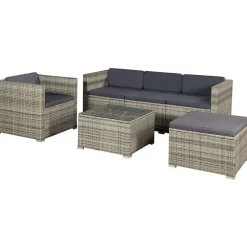 Juskys Punta Cana L Polyrattan Lounge grau meliert/dunkelgrau