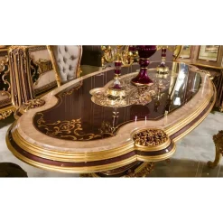 JV Möbel Elegantes Beiges 7-tlg. Esszimmer Set aus Holz mit Glasdetails