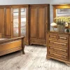 JV Möbel Schlafzimmer Möbel Kleiderschrank, Stilvoller Kommode mit Spiegel, Set 3tlg