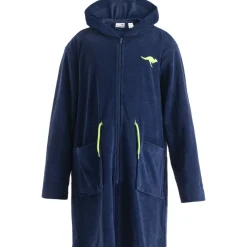 KangaROOS Kinderbademantel KANGAROOS "Kira, Ideal für Zuhause, Schwimmbad oder im Urlaub" Gr. 104, blau, 104, Leichtfrottier, Hausmäntel, modernen, sportliches Design, leuchtenden Akzenten