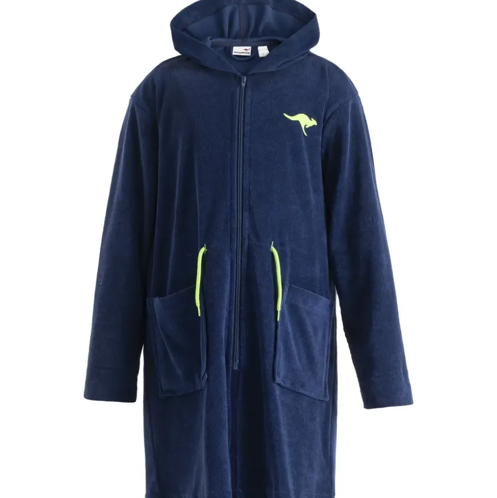 KangaROOS Kinderbademantel KANGAROOS "Kira, Ideal für Zuhause, Schwimmbad oder im Urlaub" Gr. 104, blau, 104, Leichtfrottier, Hausmäntel, modernen, sportliches Design, leuchtenden Akzenten