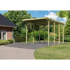 Karibu Carport 384 x 588 cm grau kesseldruckimprägniert inkl. H-Pfostenanker
