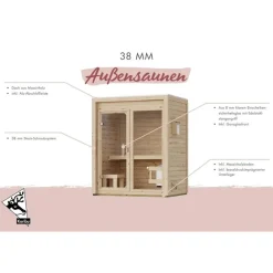 Karibu Gartensauna Saunahaus Hycore 3 - 38 mm naturbelassen Klarglas Ganzglastür Ohne Ofen