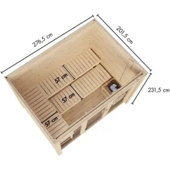 Karibu Gartensauna Saunahaus Hycore 3 - 38 mm naturbelassen Klarglas Ganzglastür Ohne Ofen