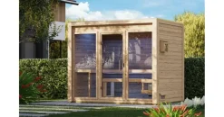 Karibu Gartensauna Saunahaus Hycore 3 - 38 mm naturbelassen Klarglas Ganzglastür Ohne Ofen
