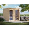 Karibu Gartensauna Saunahaus Hycore 2 - 38 mm naturbelassen Klarglas Ganzglastür Ohne Ofen