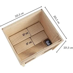 Karibu Gartensauna Saunahaus Hycore 2 - 38 mm naturbelassen Klarglas Ganzglastür Ohne Ofen