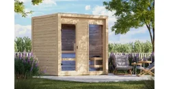 Karibu Gartensauna Saunahaus Hycore 2 - 38 mm naturbelassen Klarglas Ganzglastür Ohne Ofen