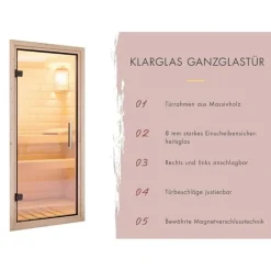 Karibu Gartensauna Saunahaus Hycore 2 - 38 mm naturbelassen Klarglas Ganzglastür Ohne Ofen