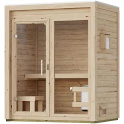 Karibu Gartensauna Saunahaus Hycore 1 - 38 mm naturbelassen Klarglas Ganzglastür Ohne Ofen
