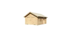 Karibu 40 mm Blockbohlen Satteldachgarage 3,87 x 5,37 m natur