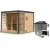 Karibu 38 mm Saunahaus Ares 3 Naturbelassen/Anthrazit inkl. 9 kW Ofen + ext. Steuerung