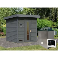 Karibu Saunahaus Hytti 2 inkl. 9 kW Ofen + ext. Steuerung Terragrau