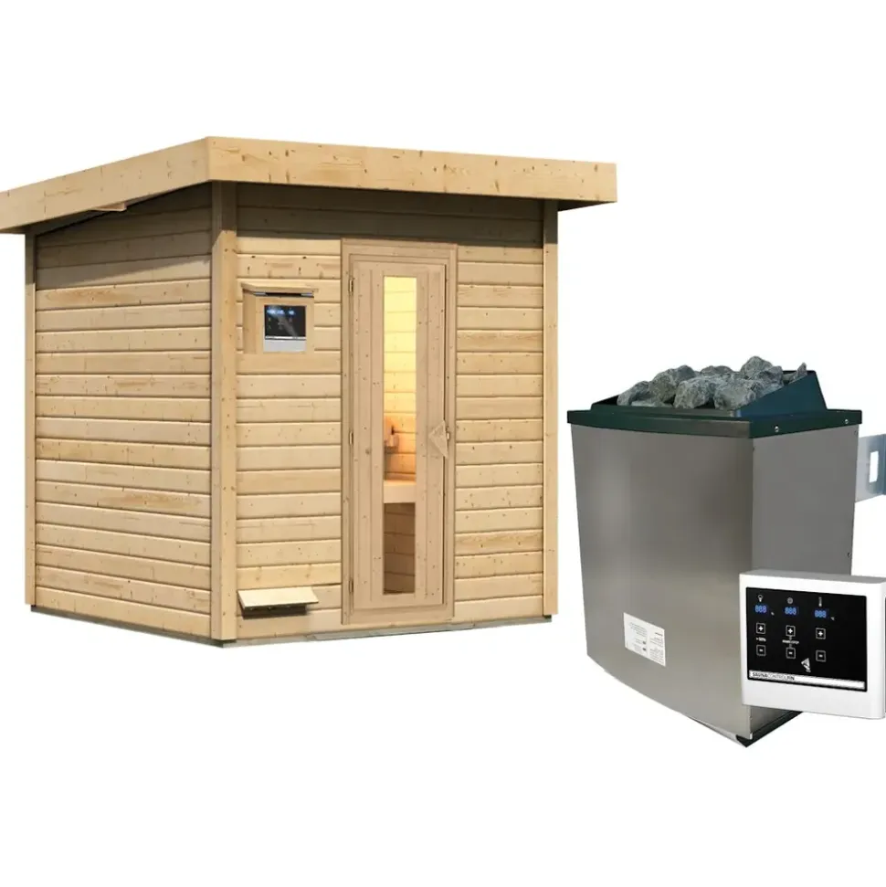 Karibu Saunahaus Hytti 2 inkl. 9 kW Bio-Kombiofen + ext. Steuerung Natur