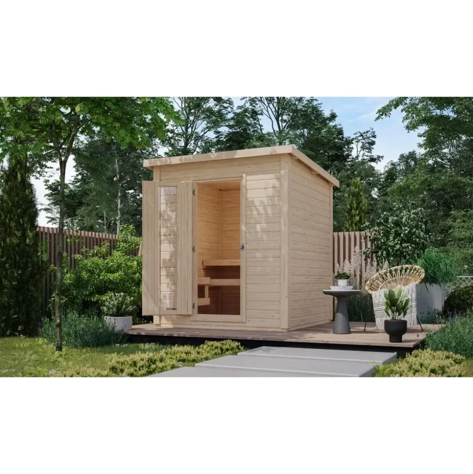 Karibu Saunahaus Hytti 2 inkl. 9 kW Bio-Kombiofen + ext. Steuerung Natur