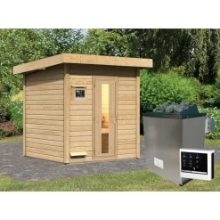 Karibu Saunahaus Hytti 2 inkl. 9 kW Bio-Kombiofen + ext. Steuerung Natur