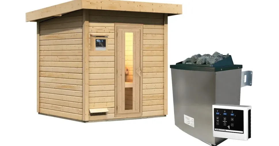 Karibu Saunahaus Hytti 2 inkl. 9 kW Bio-Kombiofen + ext. Steuerung Natur