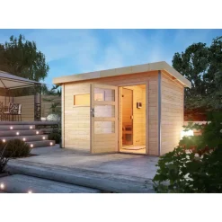 Karibu Skrollan 3 mit Vorraum inkl. 9 kW Ofen + Steuergerät Easy Bio + Moderne Saunatür