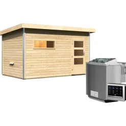 Karibu Skrollan 3 mit Vorraum inkl. 9 kW Ofen + Steuergerät Easy Bio + Moderne Saunatür