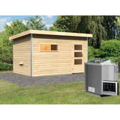 Karibu Skrollan 3 mit Vorraum inkl. 9 kW Ofen + Steuergerät Easy Bio + Moderne Saunatür