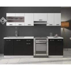 Küchen-Preisbombe Küchenzeile Omega 240 cm Schwarz + Weiss