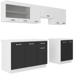 Küchen-Preisbombe Küchenzeile Omega 240 cm Schwarz + Weiss