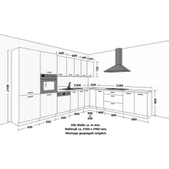 Küchen-Preisbombe Winkelküche Siena L-Form 350 x 290 cm schwarz matt