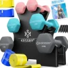 Kesser Hantel-Set 12 kg Kurzhanteln rutschfeste Neopren rosa/silber mit Ständer und Übungsheft
