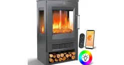 Kesser KESSER® Elektrokamin mit Heizung Panorama-Sichtfenster Heizlüfter 9 LED-Flammeneffekt Farbmodi Fernbedienung WiFi App 900/1800W Kaminfeuer elektrisch Elektro Kamin mit Thermostat Heizfunktion Timer